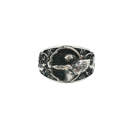 Sterling Silver Gothic Eros / Cupid Signet Ring | Size X | 16mm | Hallmarked 925 | 11.5g #70091