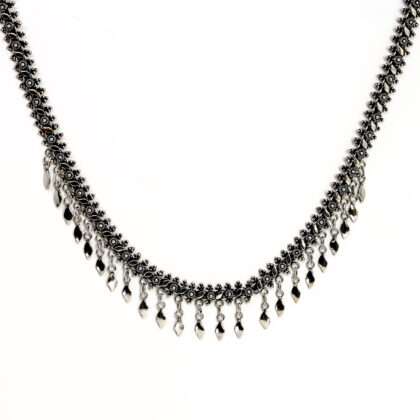 Sterling Silver Indian Floral Tassel Necklace | Oxidised | 47cm | Hallmarked 925 | 33.8g #70300