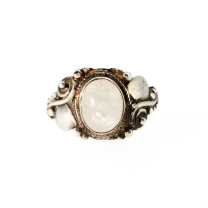 Sterling Silver Moonstone Ring | Bali-Style Setting | Size L | Hallmarked 925 | 3.7g #70298