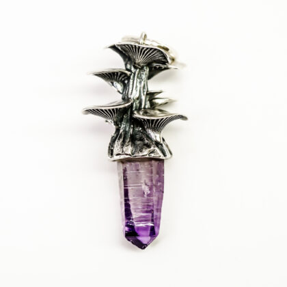 Sterling Silver Raw Amethyst Crystal & Mushroom Pendant | 11g | 37.5mm #69971