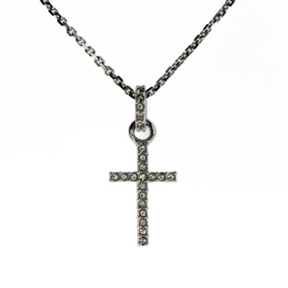 Visit Monty's Swarovski Crystal Pavé Cross Pendant & Necklace | White Metal | 40–46cm | Cross 20 x 11mm | 4g #70172