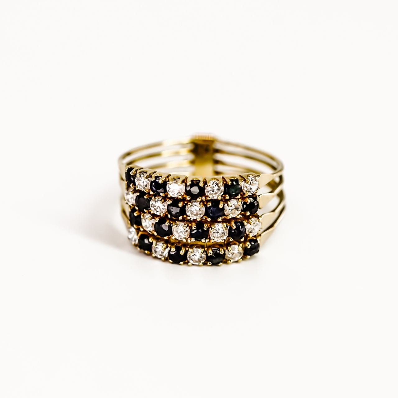 Vintage 18ct Yellow Gold Sapphire & CZ Multi-Row Ring | Size R | 4.3g | Hallmarked 750 #70241 - Image 9