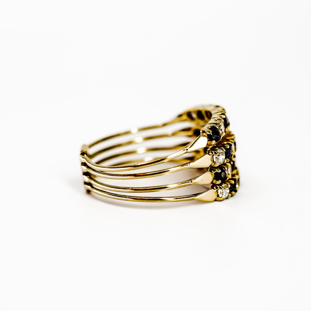 Vintage 18ct Yellow Gold Sapphire & CZ Multi-Row Ring | Size R | 4.3g | Hallmarked 750 #70241 - Image 4