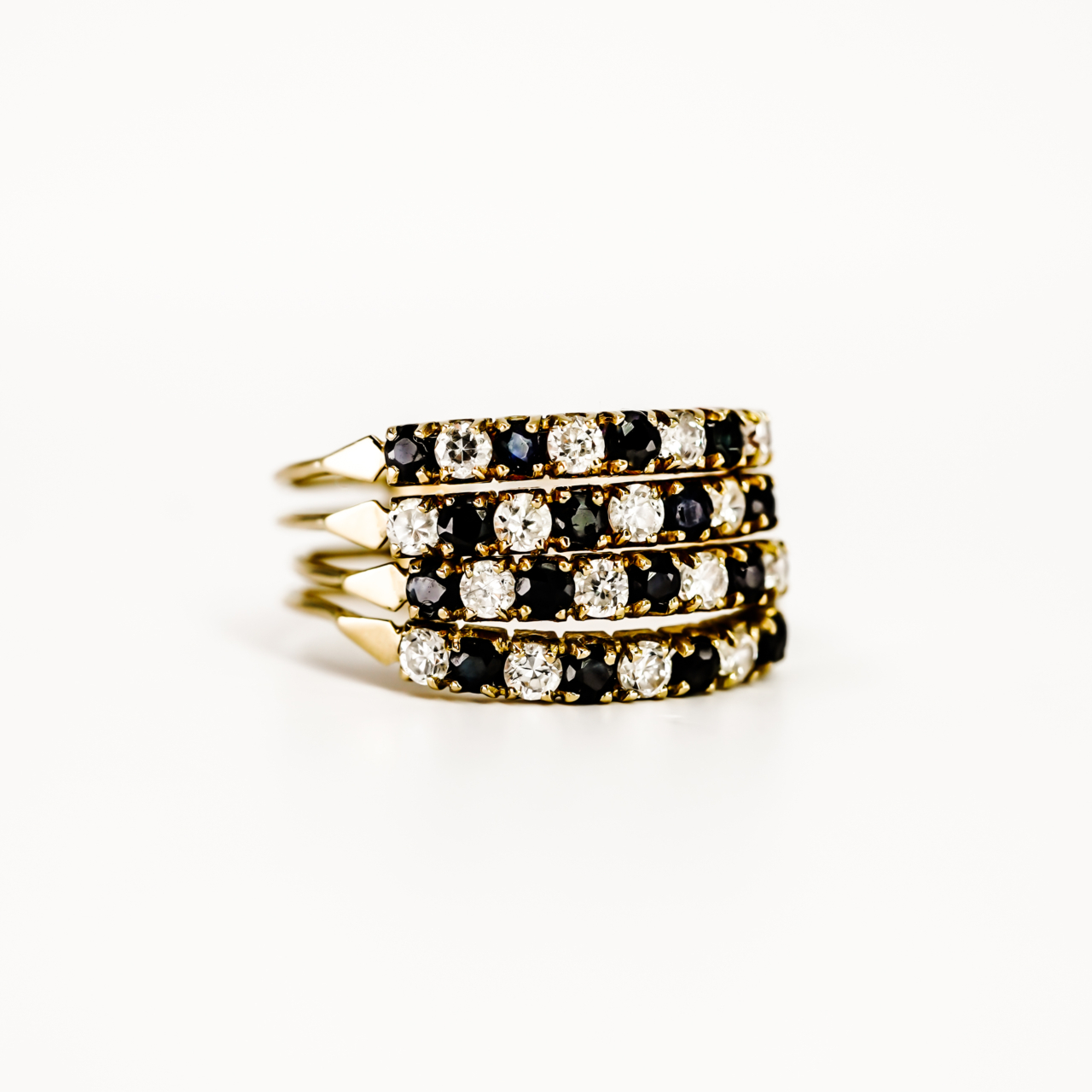 Vintage 18ct Yellow Gold Sapphire & CZ Multi-Row Ring | Size R | 4.3g | Hallmarked 750 #70241