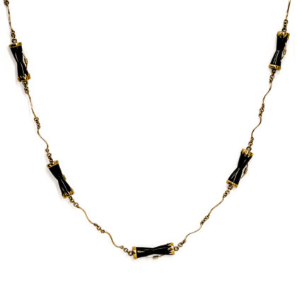Vintage 9ct Yellow Gold Black Coral Kundu Drum Link Necklace | 70cm | 23g | Hallmarked 375 #70154