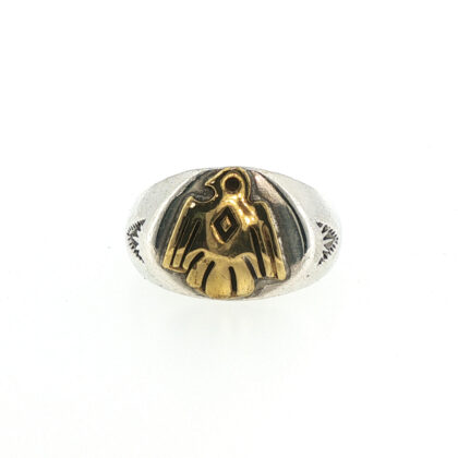 Vintage Silver & Brass Thunderbird Signet Ring | Size R | Tested Silver | 8.7g #70092