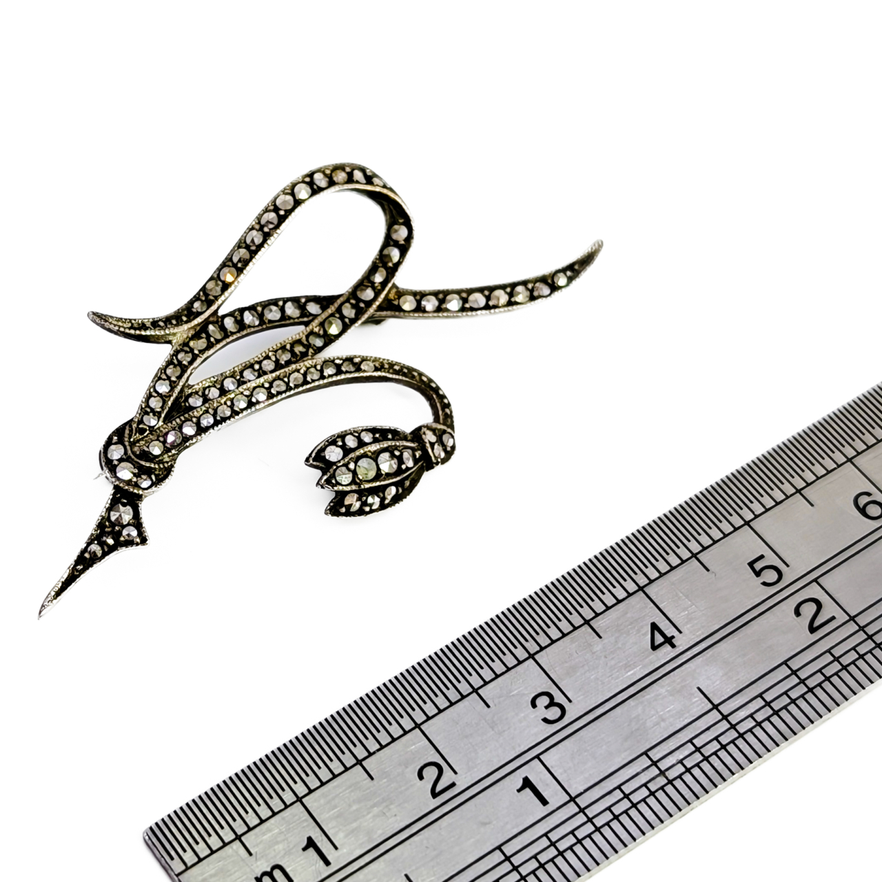 Vintage Sterling Silver Marcasite Floral Spray Brooch #69870 - Image 3