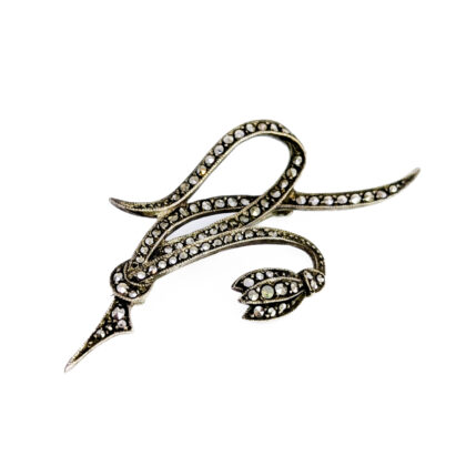 Vintage Sterling Silver Marcasite Floral Spray Brooch #69870