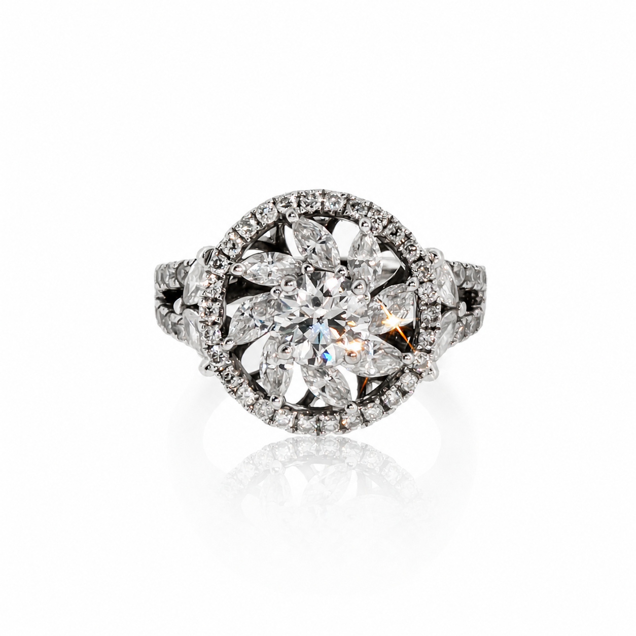 18ct White Gold Diamond Floral Cluster Ring Size K½ 7.2g Valued $7,920 #70439 18ct White Gold Diamond Floral Cluster Ring Size K½ 7.2g Valued $7,920 #70439