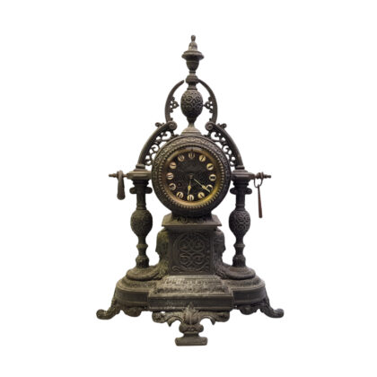 Antique Gothic Revival Mantel Clock | Ornate Cast Metal Case | 49cm Tall #39803