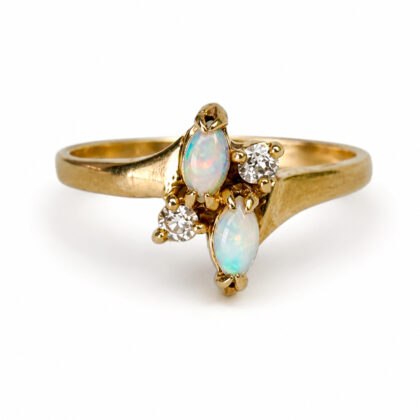 10ct Yellow Gold Opal & Cubic Zirconia Ring | Marquise Opals | Size I #70936