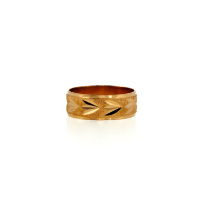 18ct Yellow Gold 6.4mm Wide Patterned Ring Band Size M #70696