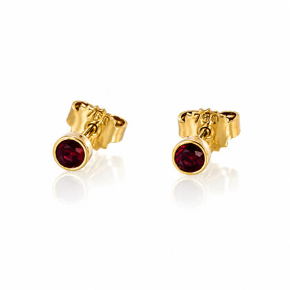 18ct Yellow Gold Bezel Set Ruby Stud Earrings #70491