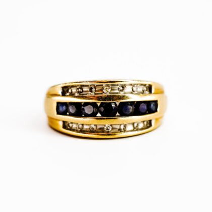 18ct Yellow Gold Sapphire & Diamond Ring | Size M1/2 #70746