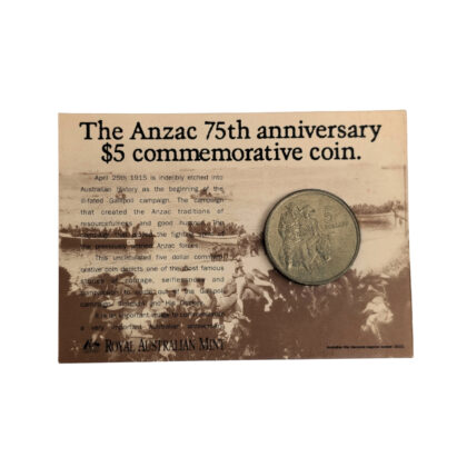 1990 Anzac 75th Anniversary $5 Coin P Mintmark UNC On Original Card #70562