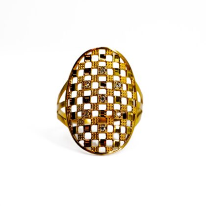 21ct Yellow & White Gold Filigree Diamond Ring | Openwork Oval | Size V #70835