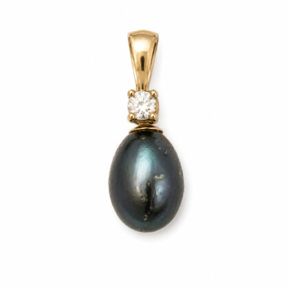 Monty's 9ct Yellow Gold Black Pearl & CZ Pendant #70495