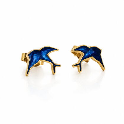 9ct Yellow Gold Bluebird Enamel Stud Earrings #70497