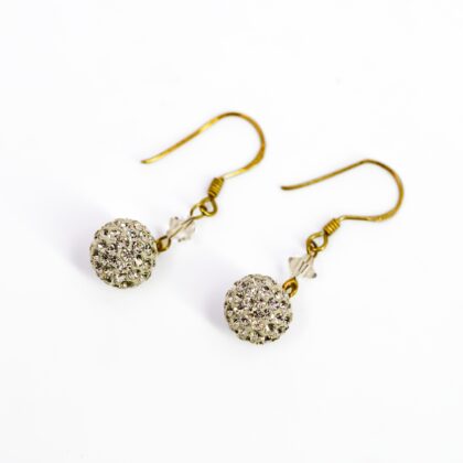 9ct Yellow Gold CZ Pave Ball Drop Earrings 1.5g Sparkling Dangle Earrings #70035