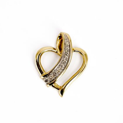 9ct Yellow Gold Diamond Open Heart Pendant 1.5g 17mm Romantic Love Charm #70949