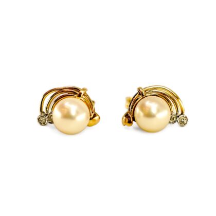 9ct Yellow Gold Pearl & Diamond Stud Earrings | Cultured Pearls #70753