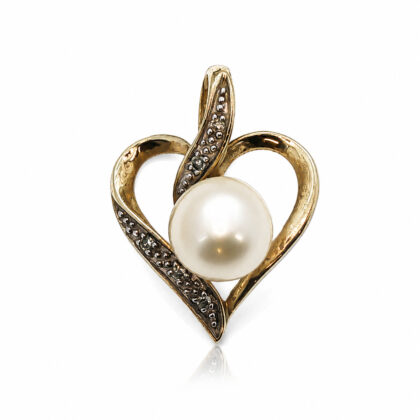 Monty's 9ct Yellow Gold Pearl and Diamond Heart Pendant #70493