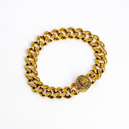 9ct Yellow Gold Round Curb Link Diamond Bracelet | 22.6g #71072