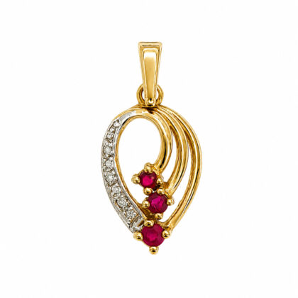 Monty's 9ct Yellow Gold Ruby & Diamond Pendant | Three Ruby Cluster | Diamond Pavé #70496