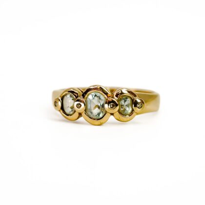 9ct Yellow Gold Topaz & Diamond Trilogy Ring | Three Stone Design | Size Q | 2.4g #70953