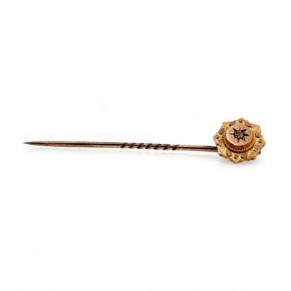 Antique 9ct Yellow Gold Diamond Star-Set Stickpin | Original Fitted Case #21072