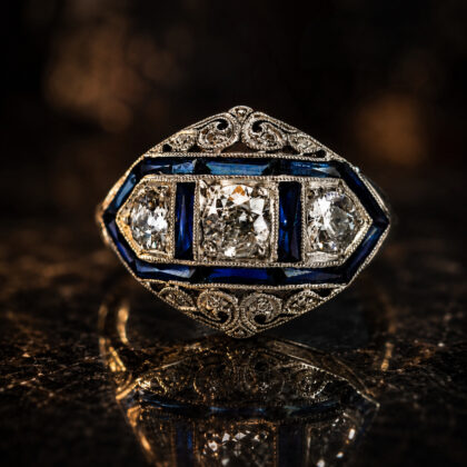 Antique Platinum Sapphire & Diamond Ring | Art Deco Style | 4.8g | XRF Tested #65606