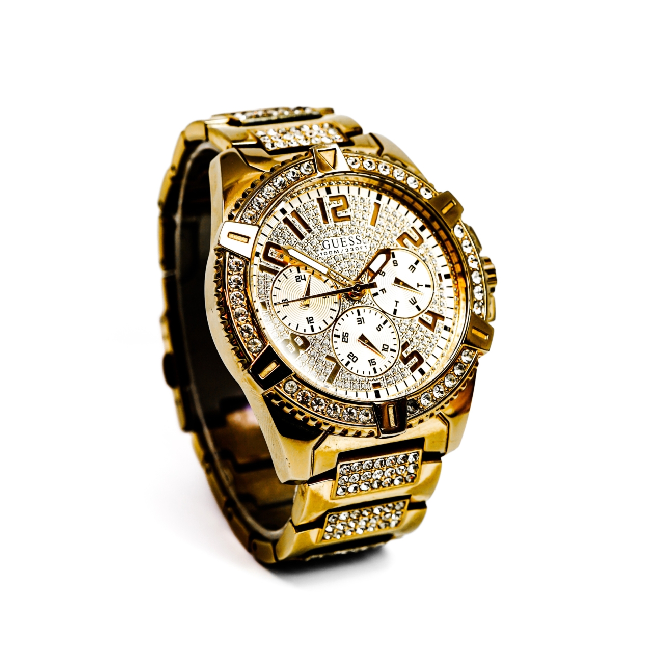 Guess W0799G2 Gold Tone Diamante 47mm Quartz Watch 19cm Band #65573 Guess W0799G2 Gold Tone Diamante 47mm Quartz Watch 19cm Band #65573 - Image 3