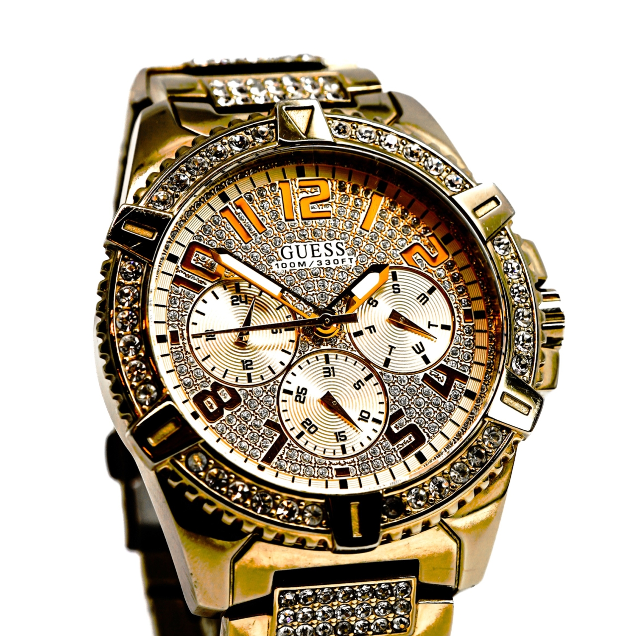 Guess W0799G2 Gold Tone Diamante 47mm Quartz Watch 19cm Band #65573 Guess W0799G2 Gold Tone Diamante 47mm Quartz Watch 19cm Band #65573 - Image 4