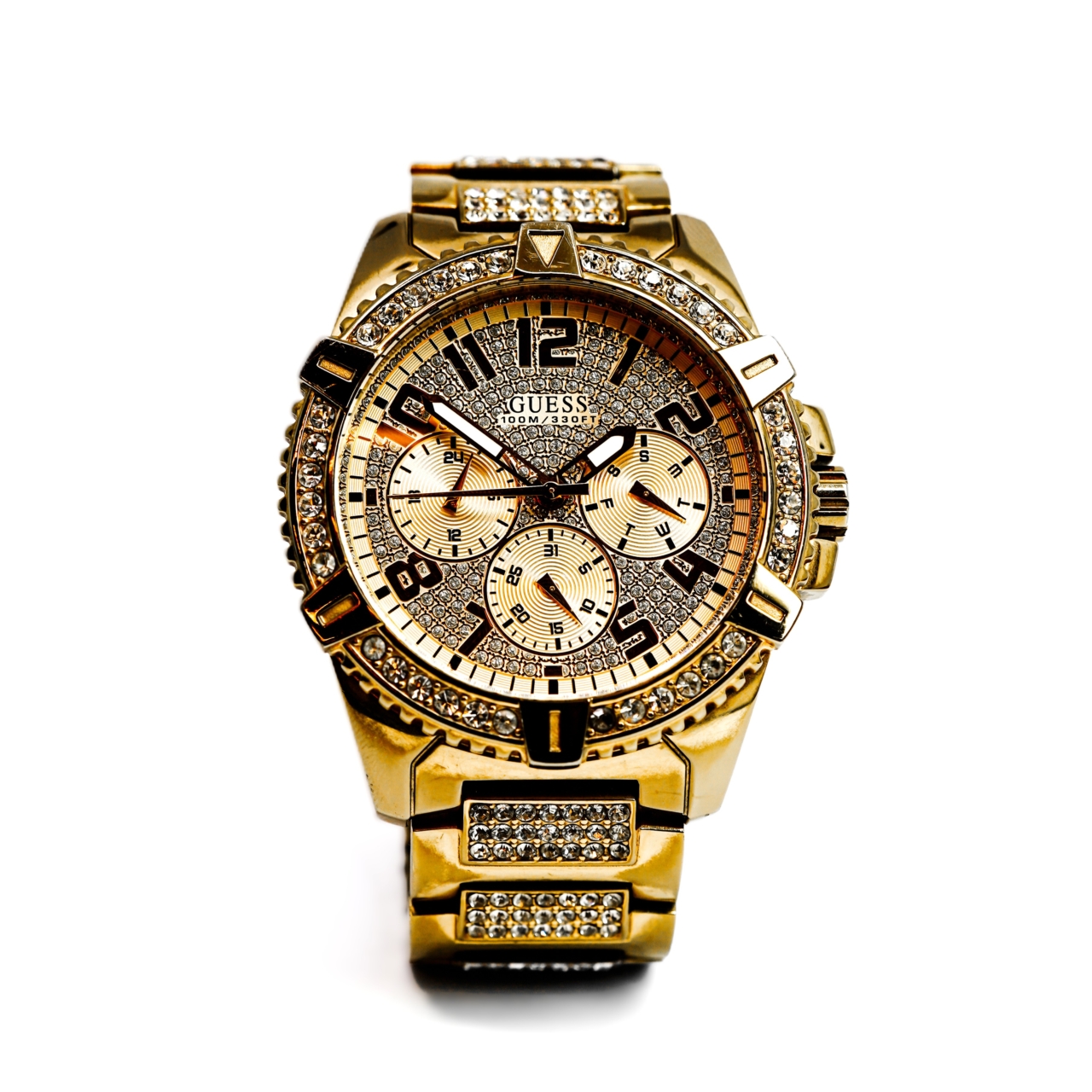 Guess W0799G2 Gold Tone Diamante 47mm Quartz Watch 19cm Band #65573 Guess W0799G2 Gold Tone Diamante 47mm Quartz Watch 19cm Band #65573 - Image 2