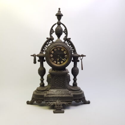 Monty's Antique Gothic Revival Mantel Clock | Ornate Cast Metal Case | 49cm Tall #39803