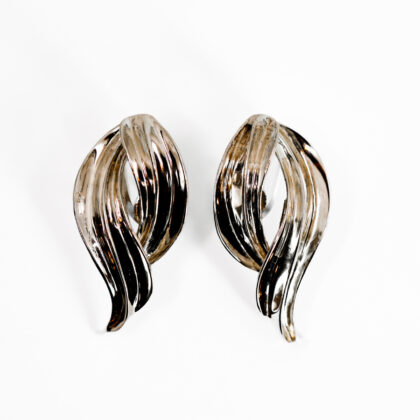 Large Sterling Silver Leaf Design Clip-On Earrings 34mm #70785