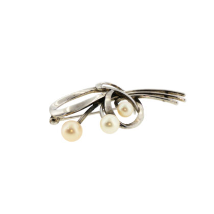 Mikimoto Sterling Silver Akoya Pearl Brooch with Original Box 925 Vintage #70578
