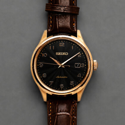 Serviced Seiko Automatic 4R35-00P0 Rose Gold Tone Black Dial Men's Watch 39mm #70509