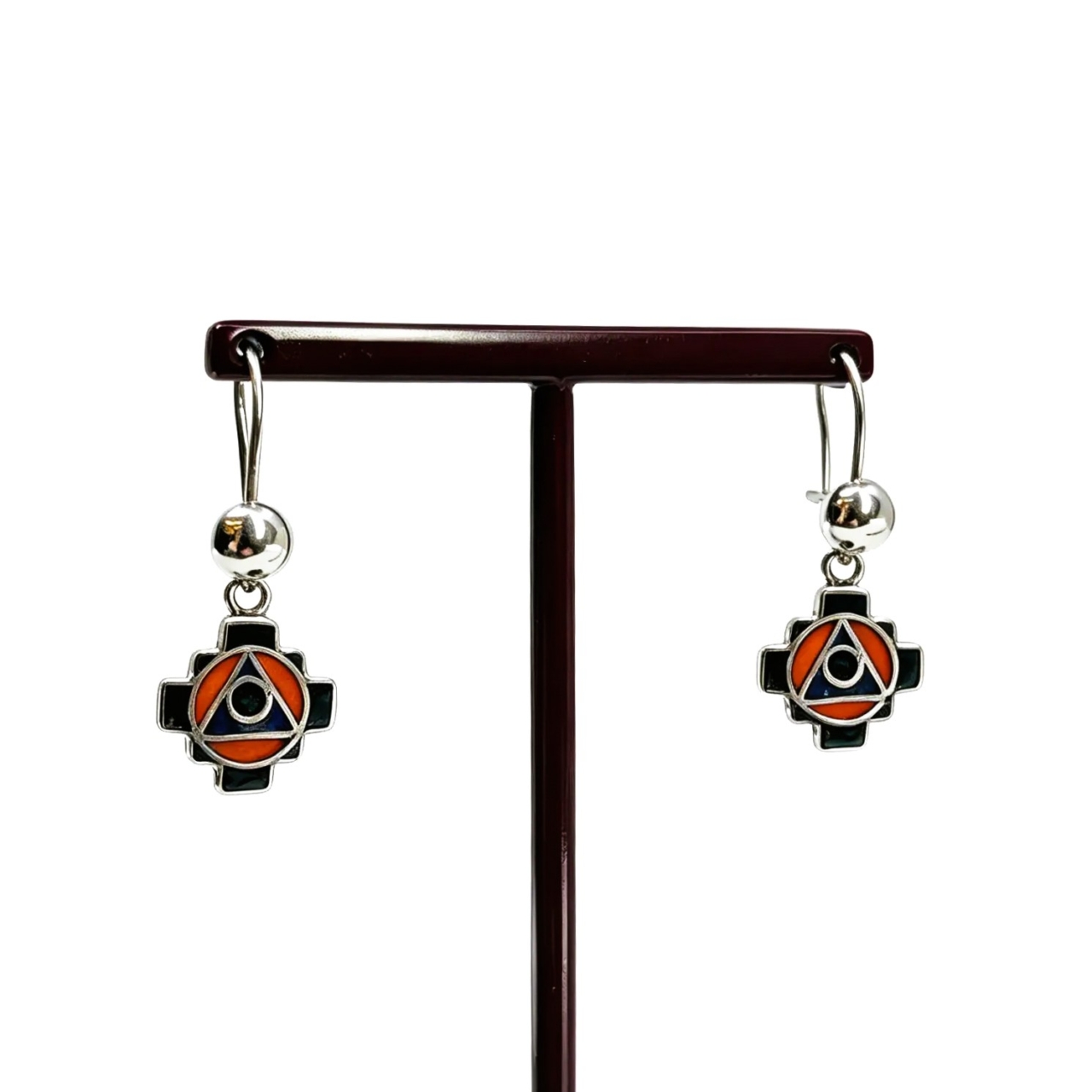 Silver Peruvian Chakana Drop Earrings Handcrafted Andean Cross #70037 Silver Peruvian Chakana Drop Earrings Handcrafted Andean Cross #70037 - Image 2