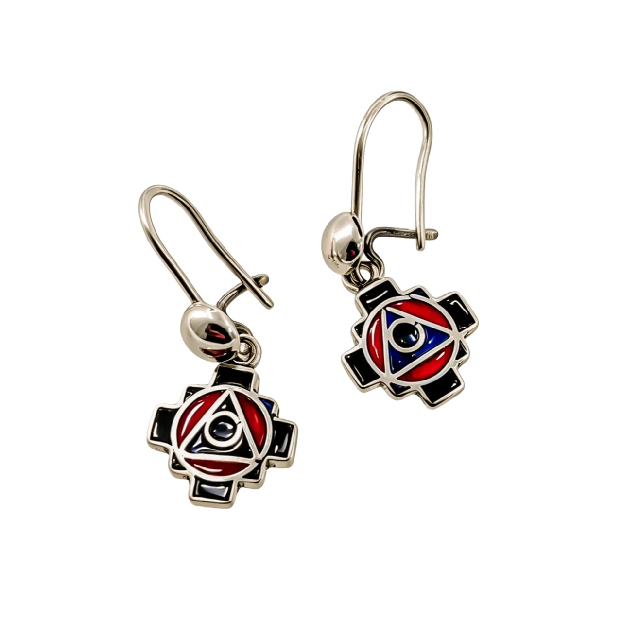 Silver Peruvian Chakana Drop Earrings Handcrafted Andean Cross #70037 Silver Peruvian Chakana Drop Earrings Handcrafted Andean Cross #70037