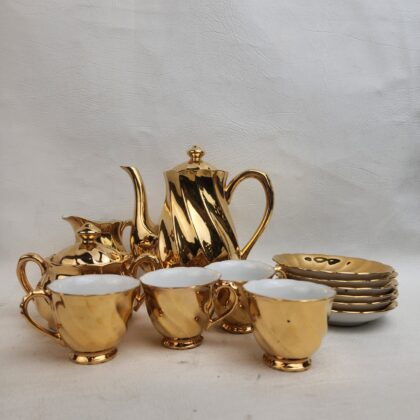 St Kilda 22ct Gold Plated Fine China Coffee Set | Made in Australia | 12 Piece Set #63538