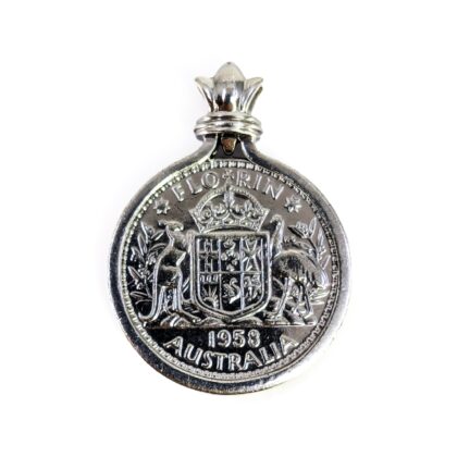Sterling Silver 1958 Australian Florin Coin Pendant 17.5g Queen Elizabeth II Vintage #71098