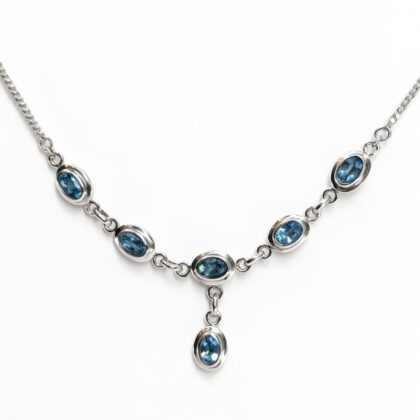 Sterling Silver Blue Topaz Necklace 65cm Bezel Set Gemstone Drop Necklace #70912