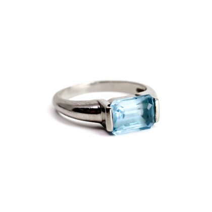 Sterling Silver Blue Topaz Ring | Emerald Cut Solitaire | Size K½ #70915