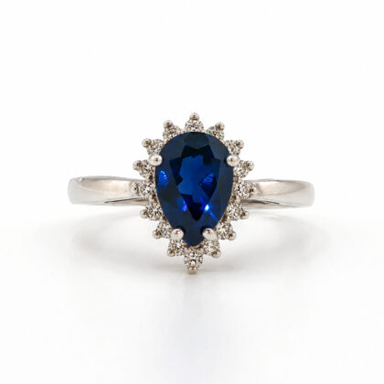 Sterling Silver Blue & White CZ Pear Halo Ring | Size K½ | Hallmarked 925 | 1.8g #70146