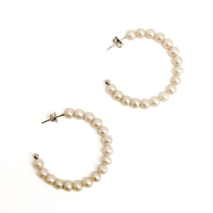Sterling Silver Freshwater Pearl Hoop Earrings | 40mm #70793