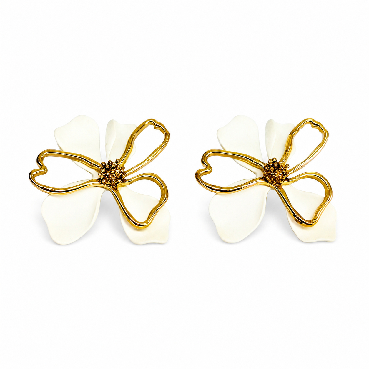 Sterling Silver Gold-Plated White Enamel Flower Stud Earrings #70278 Sterling Silver Gold-Plated White Enamel Flower Stud Earrings #70278