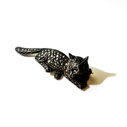 Sterling Silver Marcasite Cat Brooch | Hallmarked 925 #70500