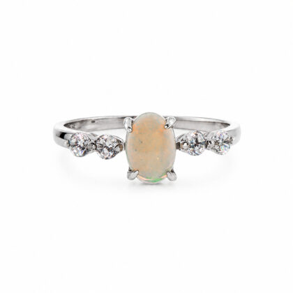 Sterling Silver Opal & CZ Ring | Size N #70597