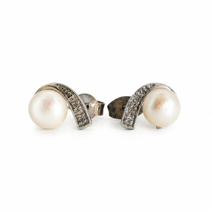 Sterling Silver Pearl & CZ Stud Earrings #70594
